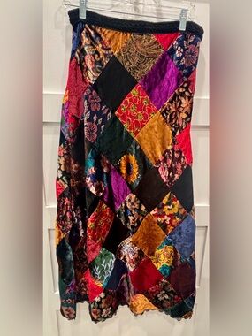 Vintage Bryan Emerson Patchwork Velvet A-Line Maxi Skirt - Multicolor